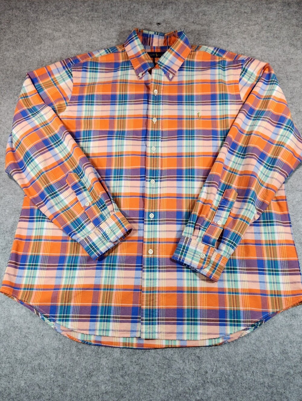 Ralph Lauren Orange Blue Purple Plaid Button-Down Shirt Xlarge